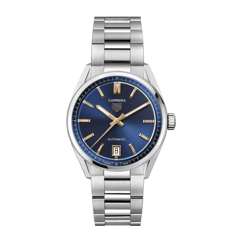 TAG Heuer Carrera Date Watch Steel Case Blue Dial Rose Gold Detailing, 36mm image number 0
