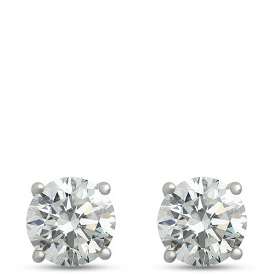 Classic Round Diamond Studs, 2 Carat, in 14K White Gold