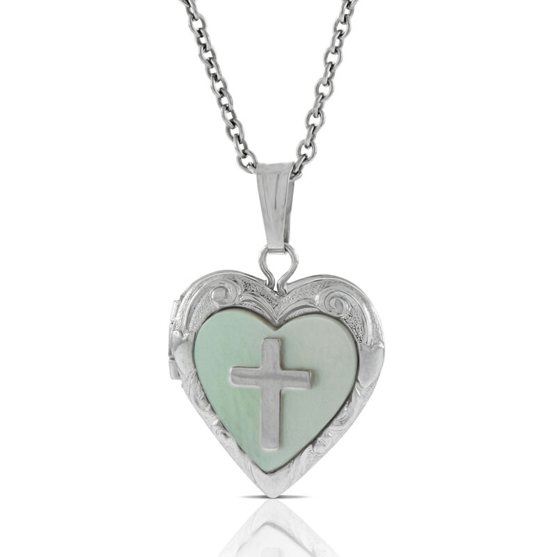 Heart Cross Baby Locket in Silver image number 1