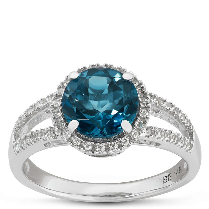 Blue Topaz & White Sapphire Ring, 14K White Gold image number 0