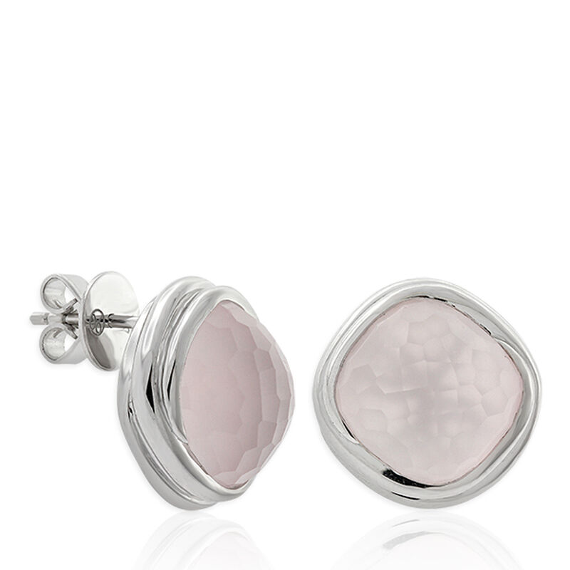 Lisa Bridge Rose Quartz Button Earrings in Sterling Silver image number 0