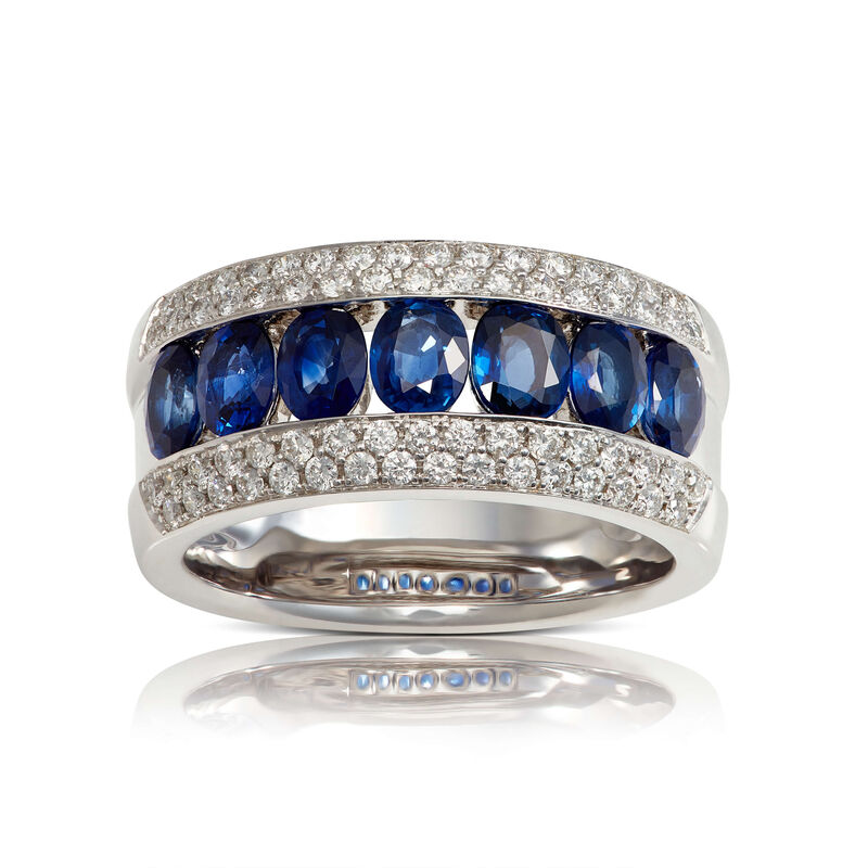 Channel Set Oval Sapphire & Diamond Band 14K image number 0