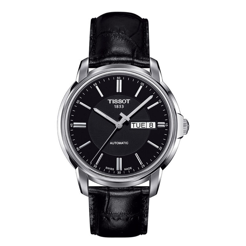 Tissot Automatics III Black Dial Leather Watch, 39.7mm image number 0