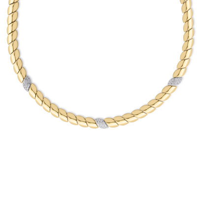 Roberto Coin 18K Yellow and White Gold San Marco Three Diamond Station Collar Necklace