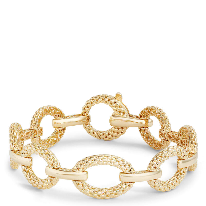 Toscano Textured Oval Links Bracelet, 14K Yellow Gold image number 0