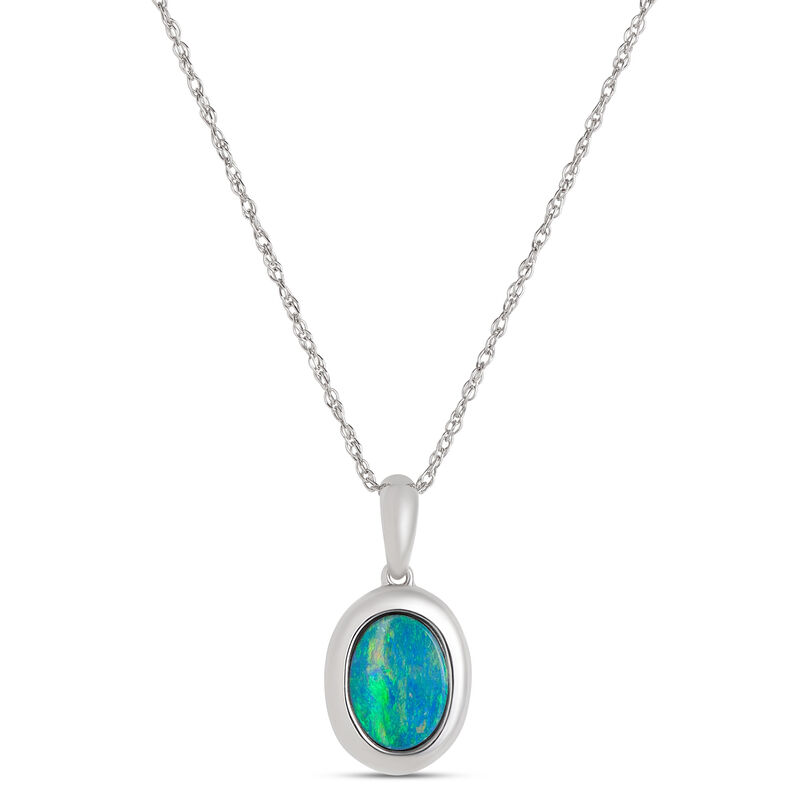 Oval Opal Pendant, 14K White Gold image number 0
