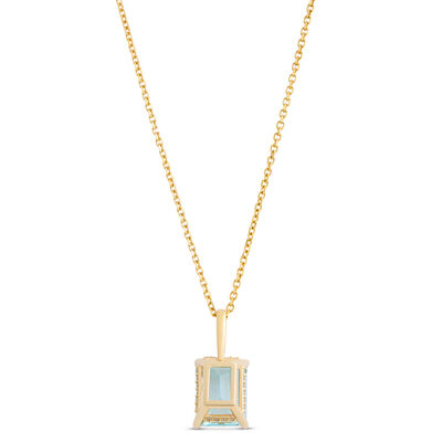 Emerald Cut Aquamarine Necklace, 14K Yellow Gold