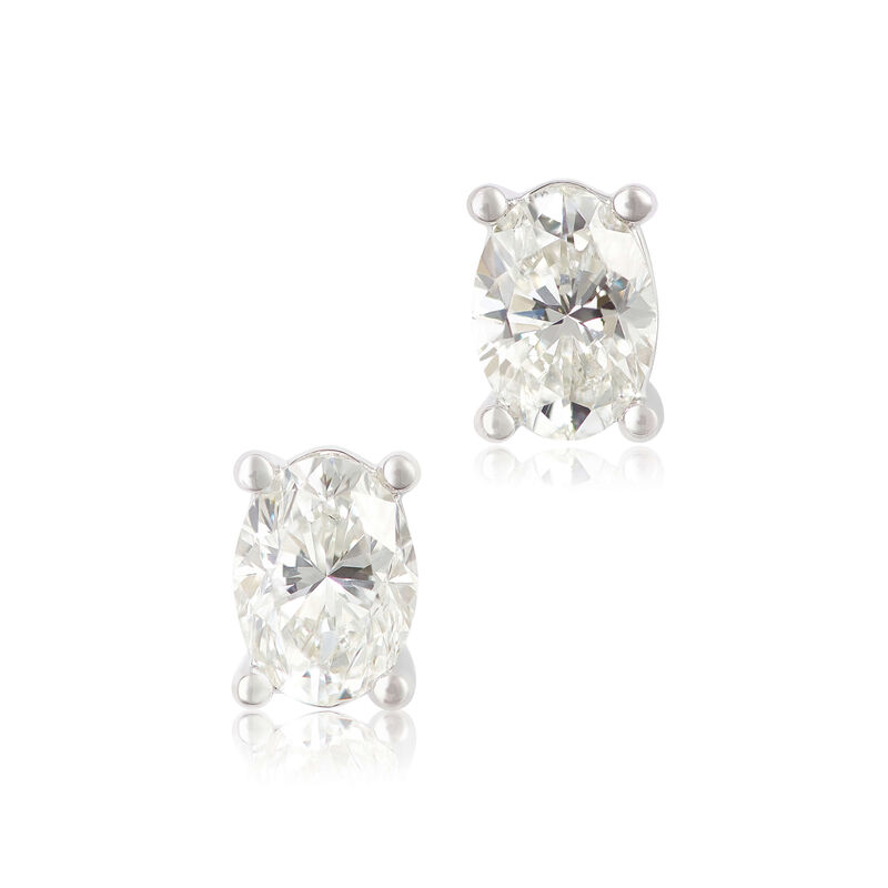Oval Diamond Solitaire Stud Earrings, 14K White Gold 3/4 ctw. image number 1