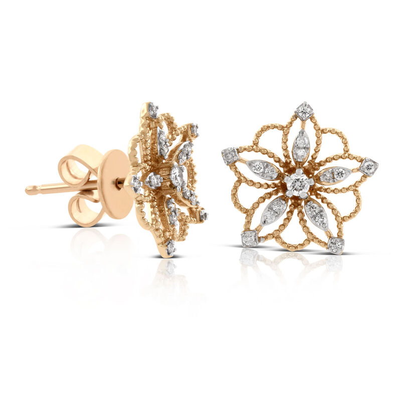 Rose Gold Floral Diamond Earrings 14K image number 1