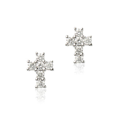 Diamond Cross Studs, 14K White Gold