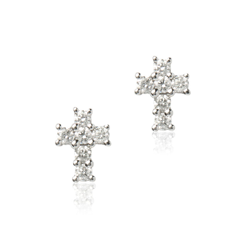 Diamond Cross Studs, 14K White Gold image number 0