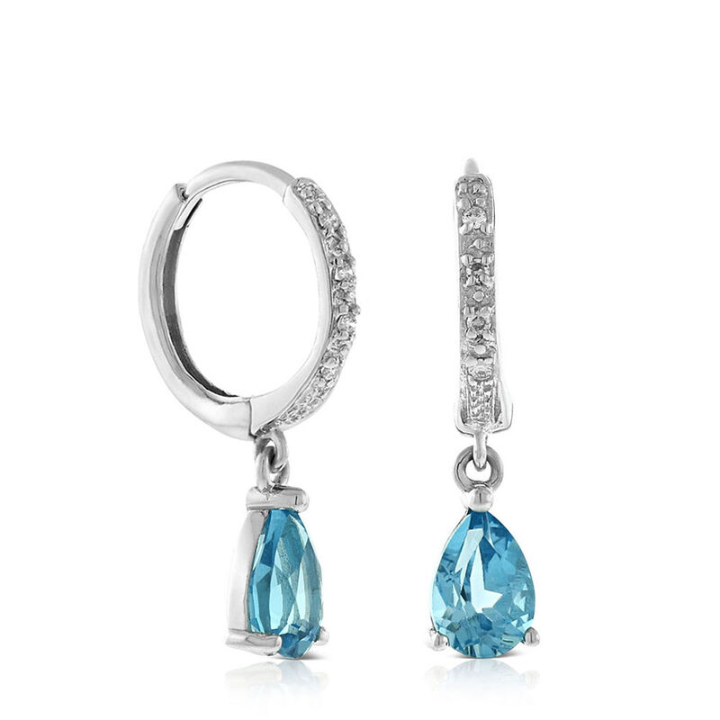 Pear-Shaped Blue Topaz & Diamond Earrings 14K image number 1