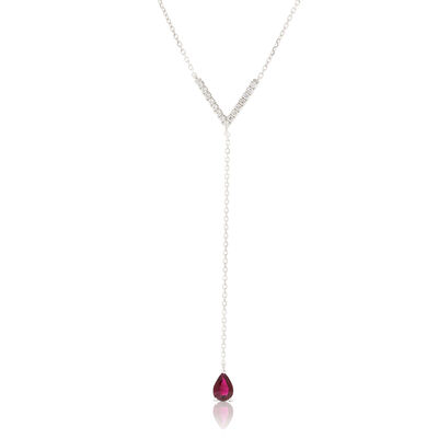 Pear Ruby & Diamond "Y" Drop Necklace 14K