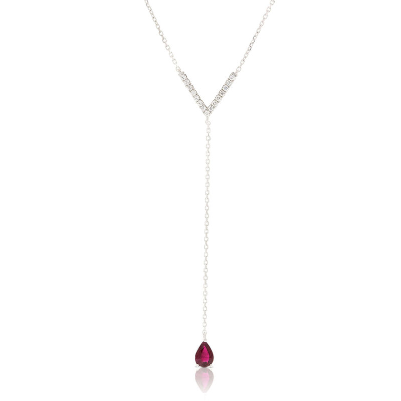 Pear Ruby & Diamond "Y" Drop Necklace 14K image number 0