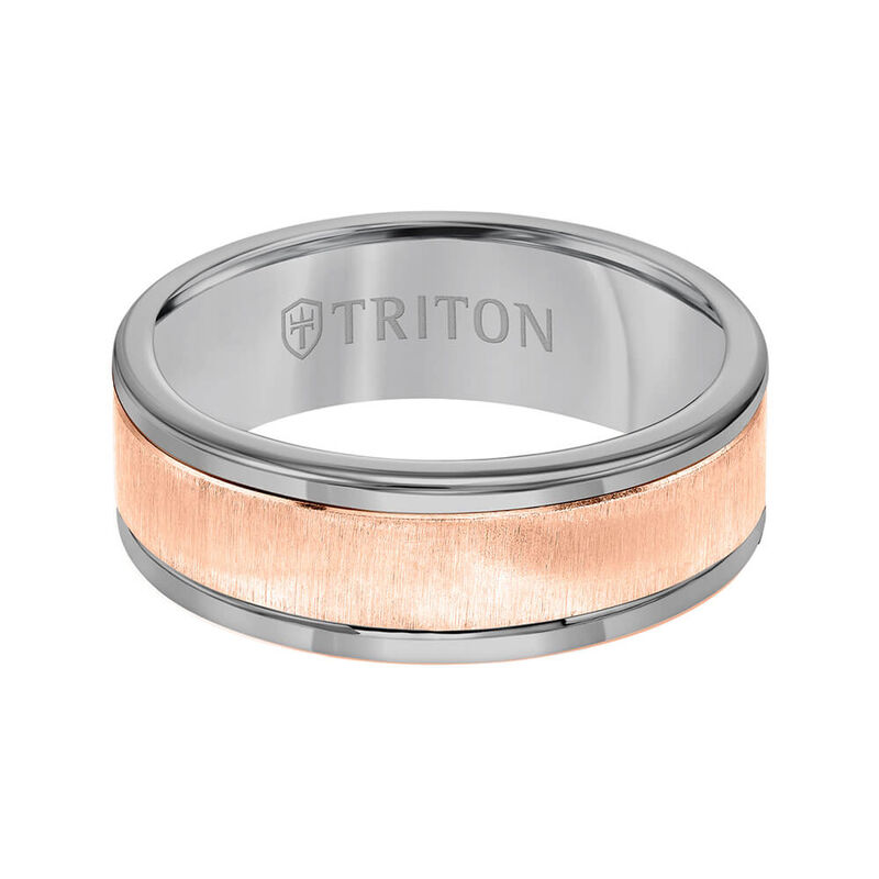 Rose Gold TRITON Custom Comfort Fit Satin Finish Band in Grey Tungsten & 14K, 8 mm image number 2