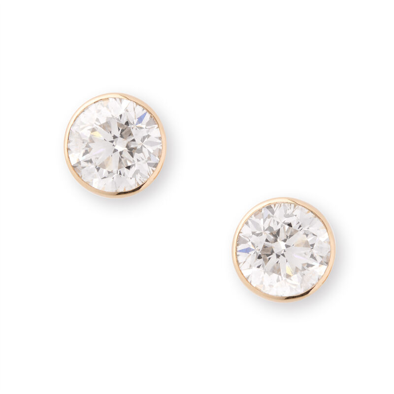 Invisible Bezel Round Diamond Solitaire Studs, 14K Yellow Gold image number 0