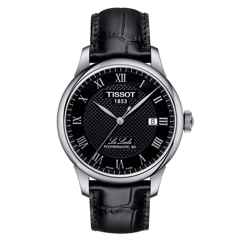 Tissot Le Locle Powermatic 80 Black Dial Leather Watch,
