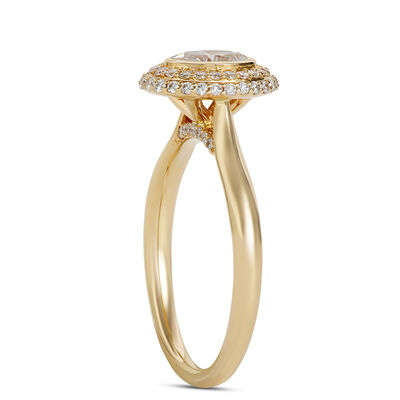 Oval Diamond Engagement Ring with Double Halo, 14K Yellow Gold