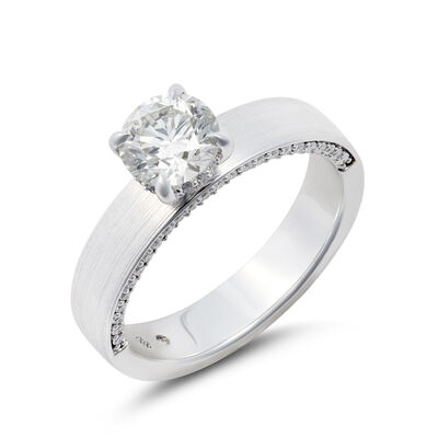 Bella Ponte Round Diamond Engagement Ring, Brushed 14K White Gold