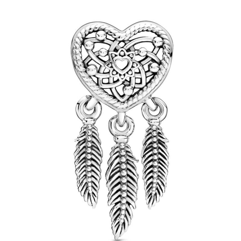 Pandora Openwork Heart & Three Feathers Dreamcatcher Charm image number 1