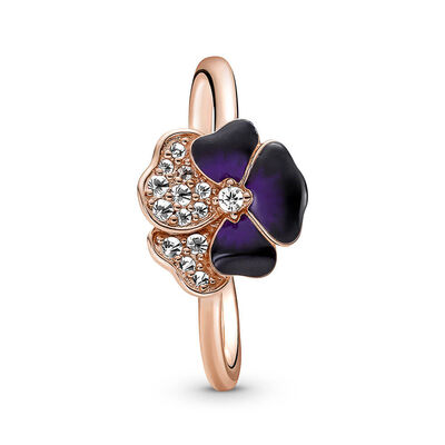 Pandora Deep Purple Pansy Flower Enamel & CZ Ring