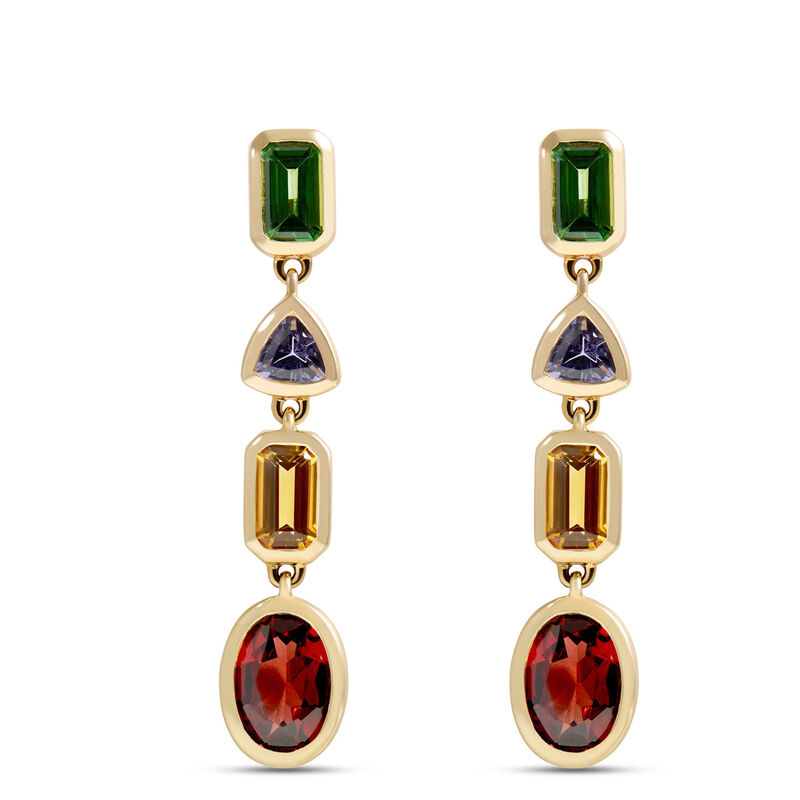 Multicolor Gemstone Drop Earrings, 14K Yellow Gold image number 0