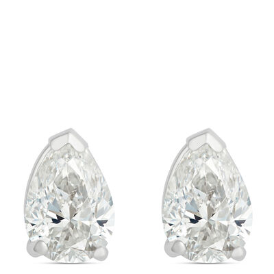 Pear Shaped Diamond Studs, 1 Carat Total Weight, in 14K White Gold