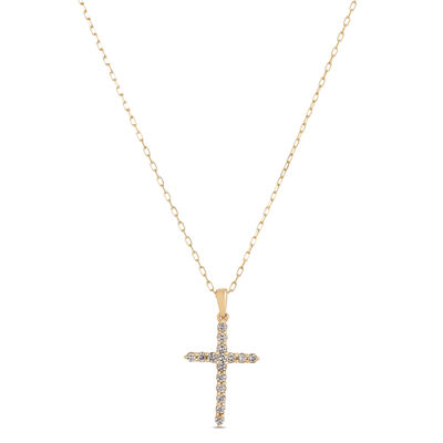 Diamond Cross Pendant, 14K Yellow Gold