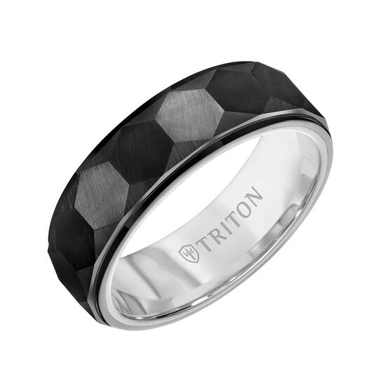 TRITON Contemporary Comfort Fit Faceted Hexagon Band in Tungsten, 7 mm