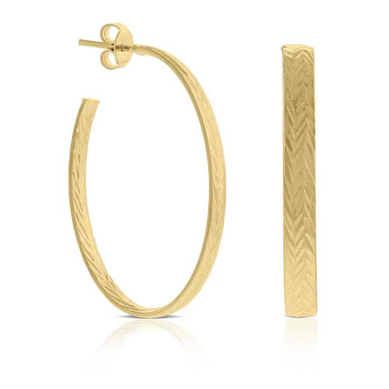 35MM Toscano Diamond Cut Oval Hoop Earrings 14K image number 0