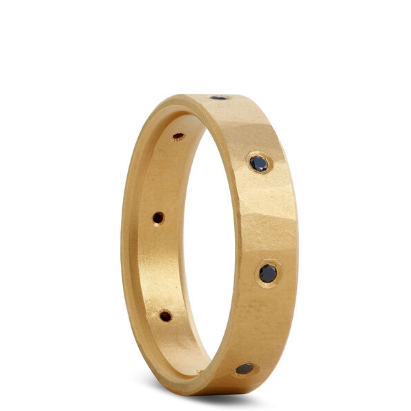 Hand Forged Band with 8 Black Diamonds, 22k Yellow Gold 5mm