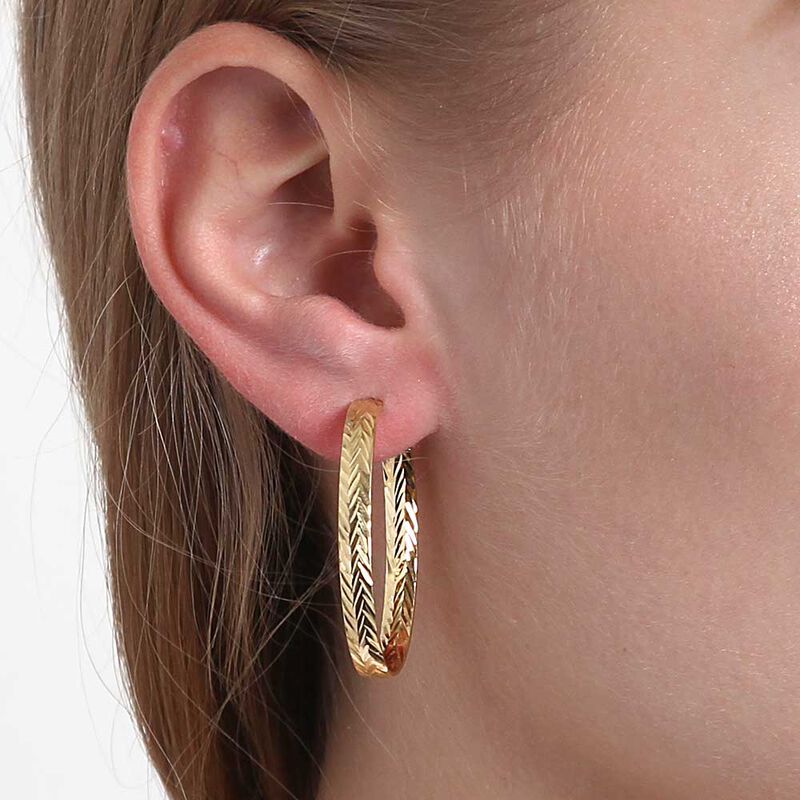 35MM Toscano Diamond Cut Oval Hoop Earrings 14K image number 1