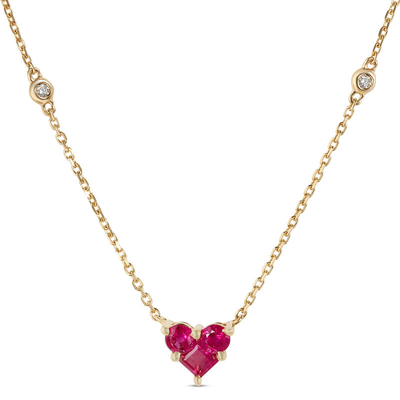 Ruby Heart Necklace with Round Diamonds, 14K Yellow Gold image number 0