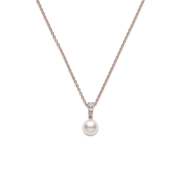 Mikimoto Morning Dew Rose Gold Cultured Akoya Pearl & Diamond Necklace 18K