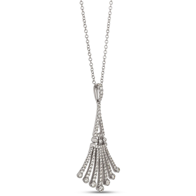 Classic Fan Diamond Pendant Necklace, ⅔ Carat Total Weight, 14K White Gold image number 1