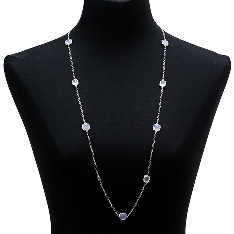 Lisa Bridge Chalcedony & Blue Lace Agate Station Necklace, 36" image number 4