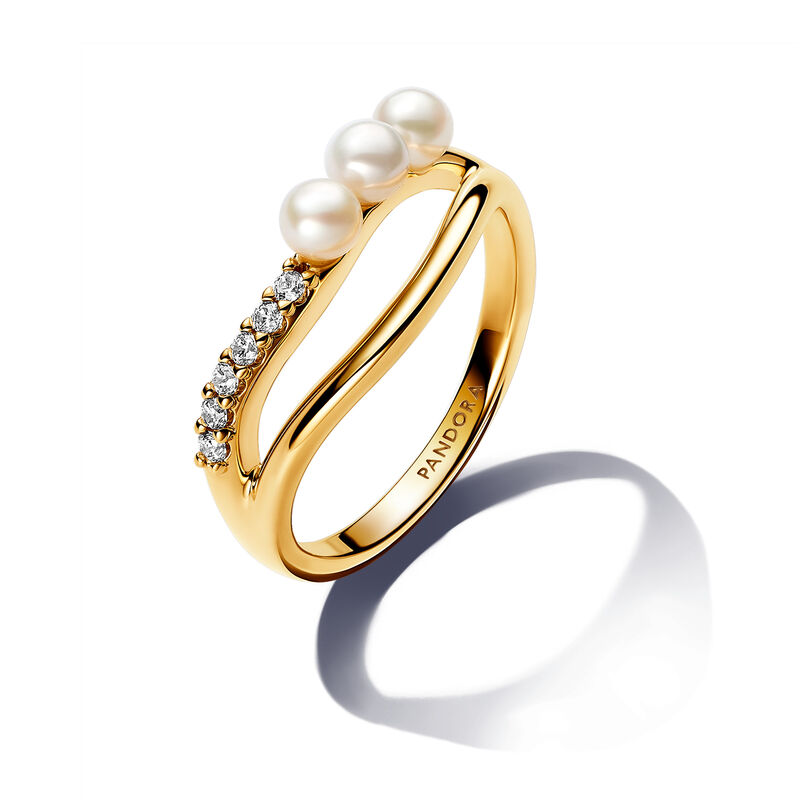 Pandora Treated Freshwater Cultured Pearl & Organically Shaped Double Band Ring image number 0