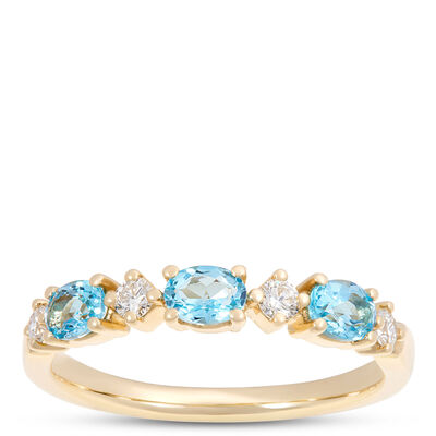Oval Blue Topaz and Round Diamond Ring, 14K Yellow Gold