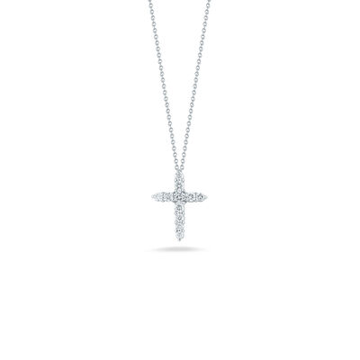 Roberto Coin Tiny Treasures Diamond Tapered Cross Necklace, 18K White Gold