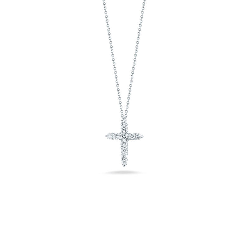Roberto Coin Tiny Treasures Diamond Tapered Cross Necklace, 18K White Gold image number 0