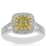Cushion Yellow Diamond Halo Ring in 18K, 7/8 ctw.