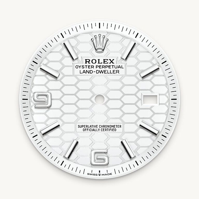 rolex land-dweller in white rolesor - combination of oystersteel and white gold, m127334-0001 - intense white dial - ben bridge