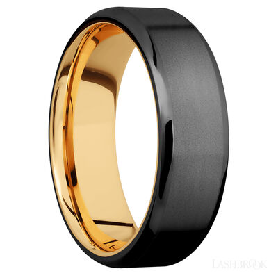 Zirconium with Bead , Polish Finish and 14K Yellow Gold
