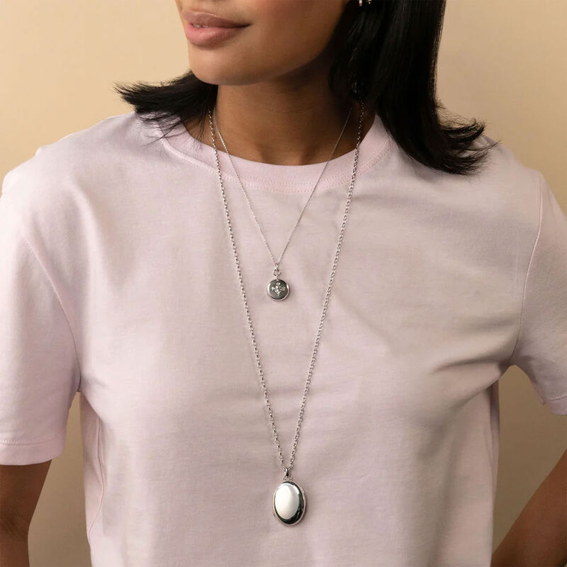 Monica Rich Kosann "Queen Bee" Sterling Silver Locket Necklace with White Sapphire image number 2