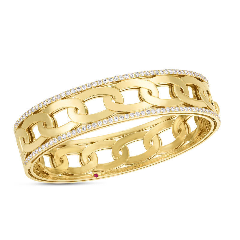 Roberto Coin Navarra Wide Bangle with Diamonds 18K Yellow Gold image number 1
