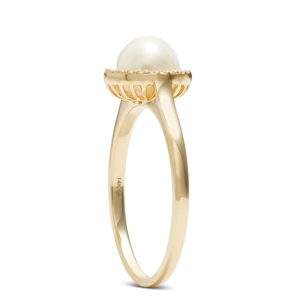 Freshwater Cultured Pearl Ring with Diamon Halo Setting, 14K Yellow Gold