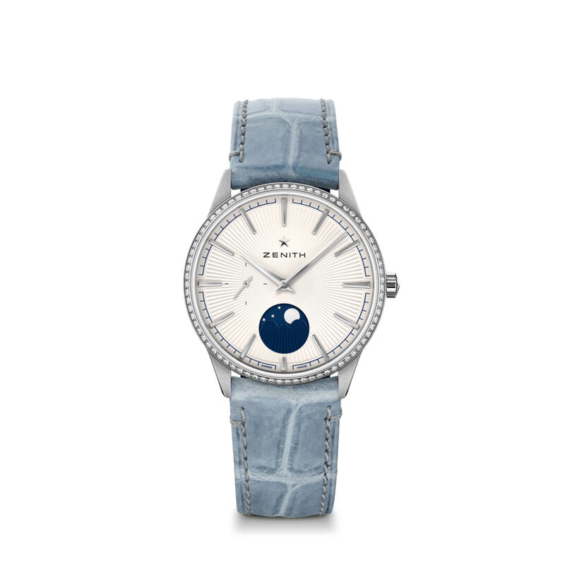 Zenith ELITE Moonphase Watch White Dial Blue Leather Strap, 36mm image number 1
