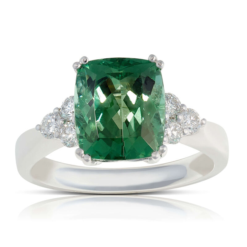 Cushion Green Tourmaline & Diamond Cluster Ring 14K image number 0
