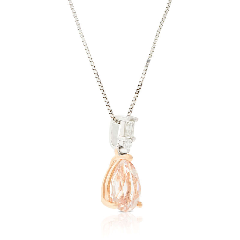 Rose Gold Pear Morganite & Diamond Two-Tone Necklace 14K image number 1