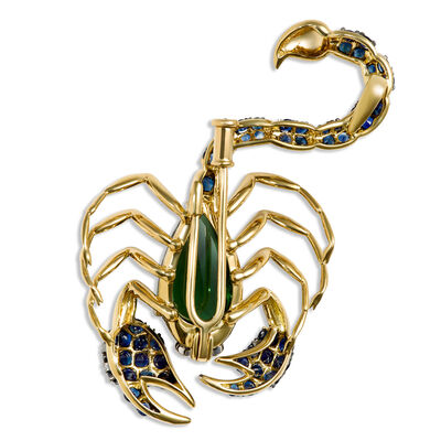 Scorpion Brooch with Sapphires, Diamonds, and Tourmaline, 18K Yellow Gold